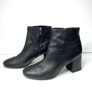 Via Spiga Black Leather Upper Ankle Boots Heeled 2.5" Size 8.5 Zip Closure